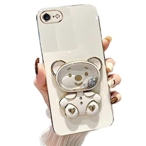 Rnrieyta Miagon Bär Spiegel Ständer Hülle für iPhone 6 Plus/6S Plus,Cute Mädchen Dünn Treibsand Glitzer Galvanisierte Schutzhülle Weiches Case Bumper mit Spiegel Halter Kickständer von Rnrieyta