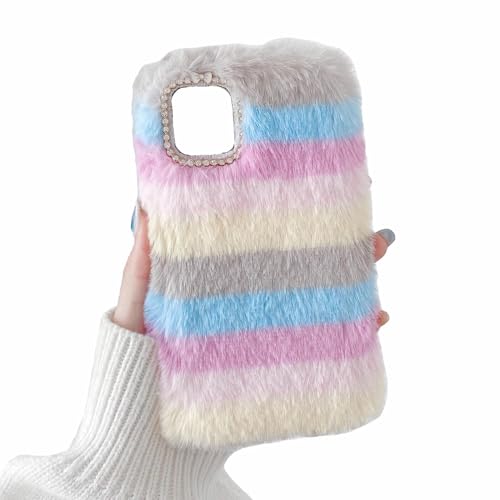 Rnrieyta Miagon Bunt Plüsch Hülle für Samsung Galaxy A15 5G/4G,Handyhülle Mädchen Flauschige Schutzhülle Silikon Cover Faux Pelz Case von Rnrieyta