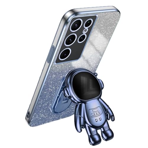 Rnrieyta Miagon Glitzer Astronaut Ständer Hülle für Samsung Galaxy S21 Ultra,Cute Mädchen Dünn Galvanisierte 2 in 1 Schutzhülle Weiches Case Bumper mit Astronaut Halter Kickständer von Rnrieyta