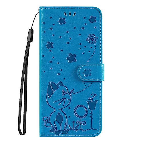 Rnrieyta Miagon Handyhülle Tasche Book Cove für Huawei P30 Pro,Hülle Prägung Blume Biene Katze Muster PU Leder Klapphülle Brieftasche Schutzhülle Etui Flip Case von Rnrieyta