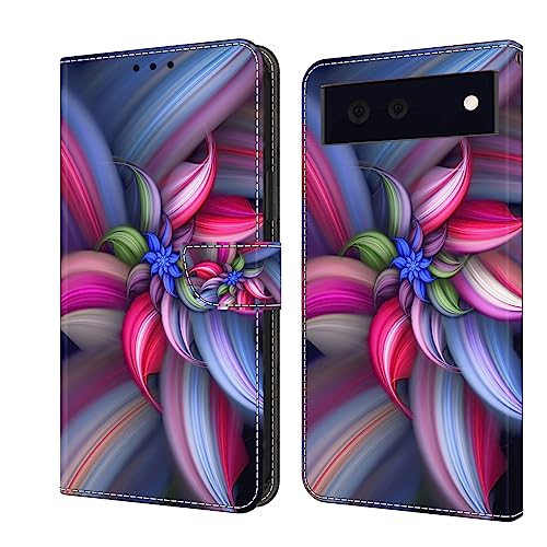 Rnrieyta Miagon Kickstand Flip PU Leder Schutzhülle für Google Pixel 6,Bunt Muster Hülle Brieftasche Case Cover Ständer mit Kartenfächer,Bunt Blume von Rnrieyta