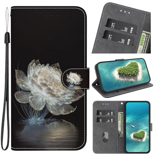 Rnrieyta Miagon Kickstand Flip PU Leder Schutzhülle für Samsung Galaxy A25 5G,Niedlich Muster Hülle Brieftasche Case Cover Ständer mit Kartenfächer,Kristall Blume von Rnrieyta