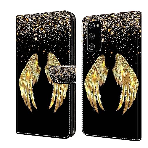 Rnrieyta Miagon Kickstand Flip PU Leder Schutzhülle für Samsung Galaxy S20 FE,Bunt Muster Hülle Brieftasche Case Cover Ständer mit Kartenfächer,Gold Feder von Rnrieyta