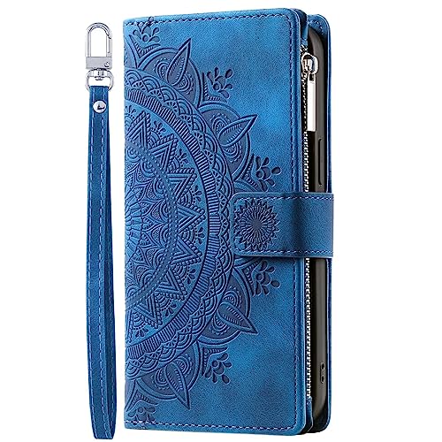 Rnrieyta Miagon Reißverschluss Brieftasche Hülle für Google Pixel 7A,Magnet Handyhülle Tasche PU Leder Totem Blume Prägung Klapphülle Flip Case Geldbörse mit Kartenfach von Rnrieyta