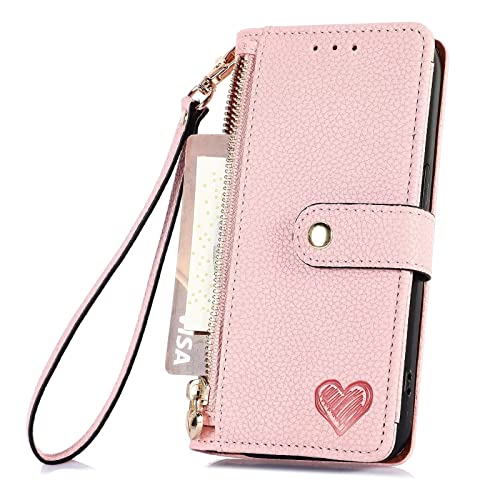 Rnrieyta Miagon Reißverschluss Brieftasche Hülle für Samsung Galaxy A34 5G,Magnet Handyhülle Tasche PU Leder Herz Klapphülle Flip Case Geldbörse mit 7 Kartenfach von Rnrieyta