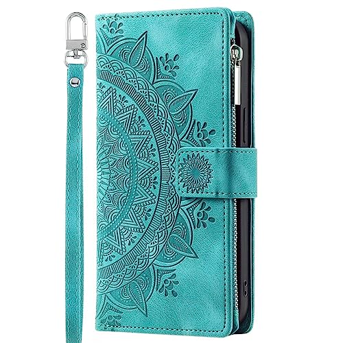 Rnrieyta Miagon Reißverschluss Brieftasche Hülle für Samsung Galaxy A53 5G,Magnet Handyhülle Tasche PU Leder Totem Blume Prägung Klapphülle Flip Case Geldbörse mit Kartenfach von Rnrieyta