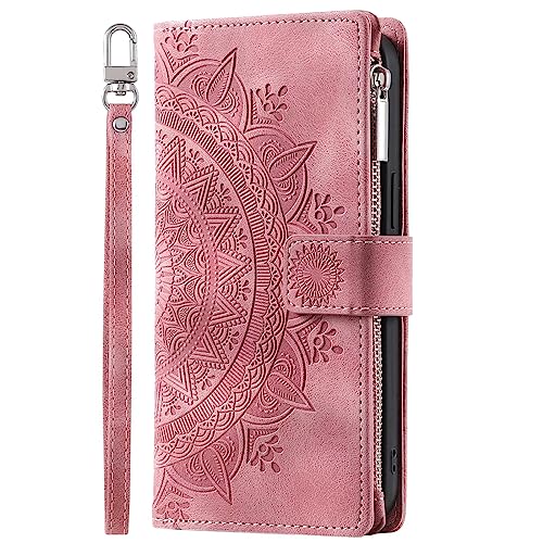 Rnrieyta Miagon Reißverschluss Brieftasche Hülle für iPhone 12 Pro Max,Magnet Handyhülle Tasche PU Leder Totem Blume Prägung Klapphülle Flip Case Geldbörse mit Kartenfach von Rnrieyta