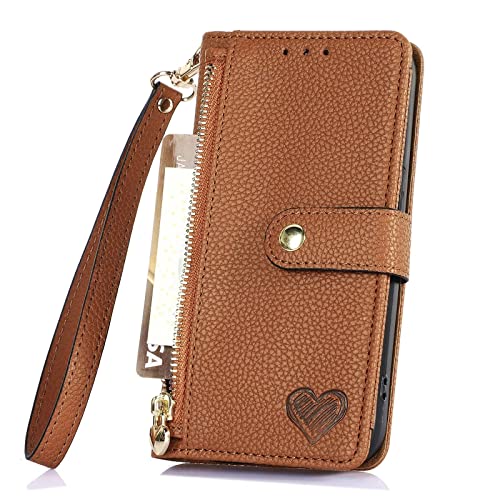 Rnrieyta Miagon Reißverschluss Brieftasche Hülle für iPhone 7 Plus/8 Plus,Magnet Handyhülle Tasche PU Leder Herz Klapphülle Flip Case Geldbörse mit 7 Kartenfach von Rnrieyta