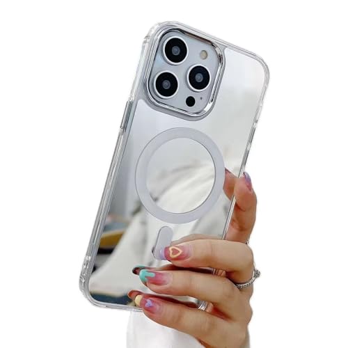 Rnrieyta Miagon Spiegel Magnetisch Hülle für iPhone 12 Pro,Schutzhülle [Kompatibel mit MagSafe] Backcover Überzug Plating Mirror Effect Make Up Handytasche Kabellosem Laden Etui Bumper von Rnrieyta