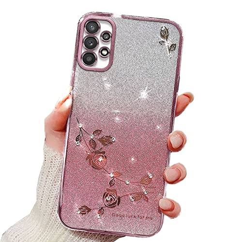Rnrieyta Miagon für Samsung Galaxy A53 5G Glitzer Hülle,Bling Überzug Glänzend Strass Diamant Weich TPU Silikon Blume Handy Hülle Etui Tasche Schutzhülle Case Cover von Rnrieyta