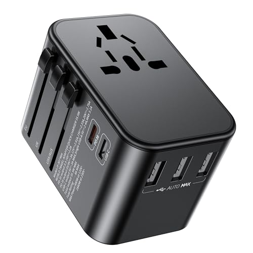 35W Reiseadapter Weltweit,Steckdosenadapter mit 2USB C,3USB-A und 1 AC Steckdose,Internationaler Steckdosenadapter für Deutschland USA UK Frankreich Spanien Japan Thailand Italien AUS über 200 Länder von RoRoSkin