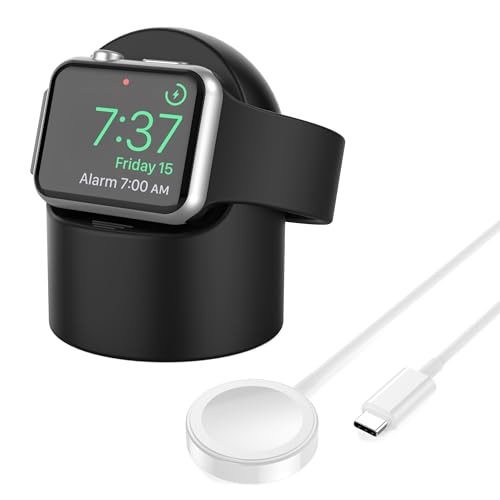 Kabellose Ladestation für Apple Watch, 【MFi Zertifiziert】 Magnetisch Ladekabel für iWatch Ladegerät Ständer Zubehör Halterung kompatibel mit Apple Watch Series Ultra 10/9/8/Ultra/7/6/5/SE - Schwarz von RoRoSkin