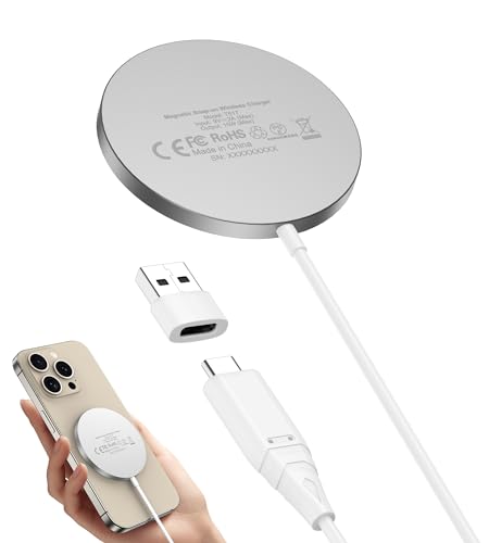 Mag-Safe Ladegerät, kabellos Ladegerät kompatibel mit iPhone 15/14/13 Serie, magnetisch Ladestation, induktive Ladepad, Wireless Charger AirPods, White von RoRoSkin