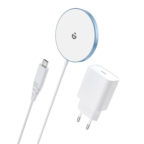 Mag-Safe Ladegerät mit USB-C Adapter, Schnelles Magnetic Wireless Charger Pad für iPhone 15/14/13/12 Serien und AirPods Ultra Slim Induktive Kabelloses Laden (Blau) von RoRoSkin