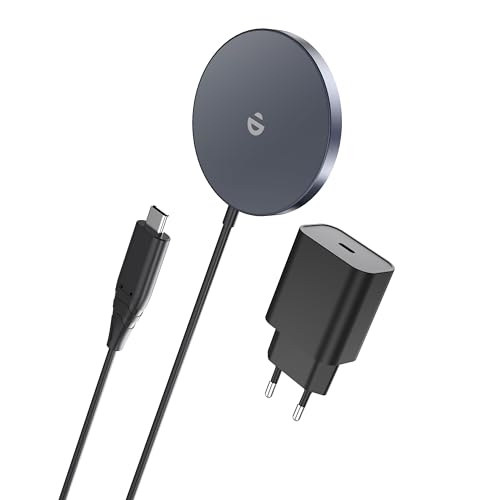 Mag Safe Ladegerät mit USB-C Adapter, Schnelles Magnetic Wireless Charger Pad für iPhone 15/14/13/12 Serien und AirPods Ultra Slim Induktive Kabelloses Laden (Grau) von RoRoSkin