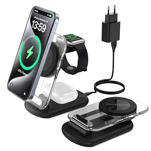 Mag Safe Ladestation, 3 in 1 Faltbare Induktive Ladestation Apple Watch und iPhone 15 14 13,Travel Charging Station,Wireless Charger,IWatch Ultra 2/1/Series 9,AirPods von RoRoSkin