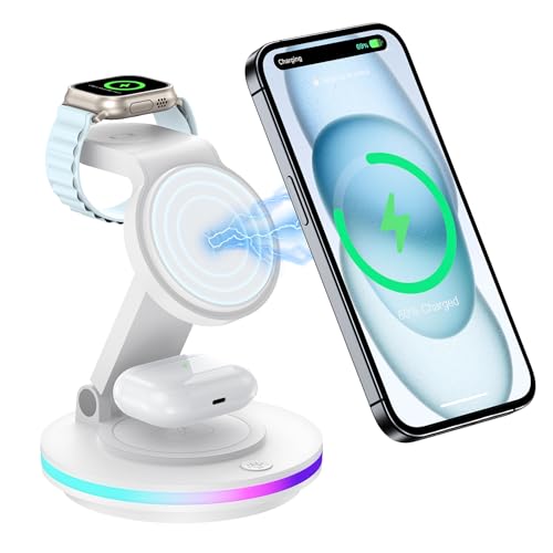 Mag Safe Ladestation,kabellos Ladeständer, 3 in 1 Faltbare Induktive Ladestation Apple Watch und 16 15 14, drehbarer Ladeständer,Wireless Charger mit Nachtlicht Mag Safe Ladestation,kabellos Ladeständer, 3 in 1 Faltbare Induktive Ladestation Apple Watch und 16 15 14, drehbarer Ladeständer,Wireless Charger mit Nachtlicht von RoRoSkin