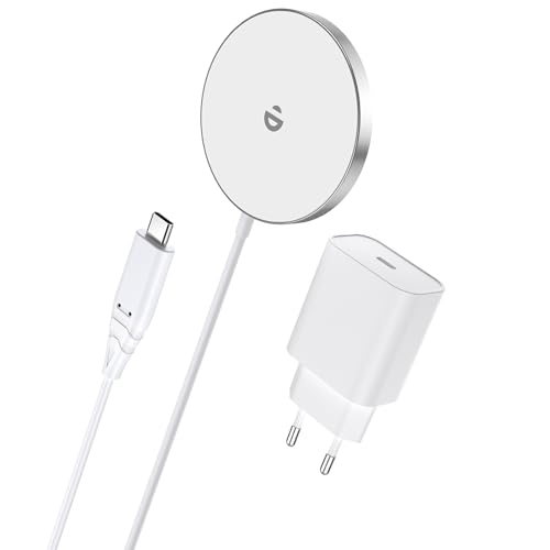 MagSafe Ladegerät mit USB-C Adapter, Schnelles Magnetic Wireless Charger Pad für iPhone 15/14/13/12 Serien und AirPods Ultra Slim Induktive Kabelloses Laden von RoRoSkin