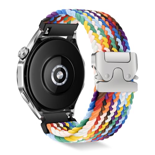 RoYiio 22mm Armband Nylon für Xiaomi Watch S4 Uhrarmband Redmi Watch 5 Active/Lite Atmungsaktiver Weich Armband für Huawei GT 5 Pro 46mm /Garmin Venu 3 /Forerunner 265 - Offizieller Regenbogen von RoYiio