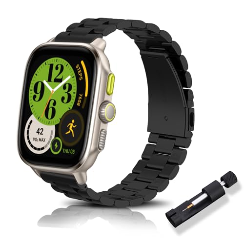 RoYiio 20mm Uhrarmband für Amazfit Active 2 /Cheetah Square/GTR Mini/Bip 3 Pro Armband 20mm Schön Poliert Edelstahl Metall Armband für Amazfit GTS 4 Mini/GTS 3 - Schwarz von RoYiio