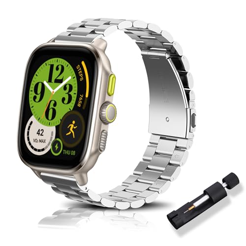 RoYiio 20mm Uhrarmband für Amazfit Active 2 /Cheetah Square/GTR Mini/Bip 3 Pro Armband 20mm Schön Poliert Edelstahl Metall Armband für Amazfit GTS 4 Mini/GTS 3 - Silber von RoYiio