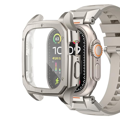 RoYiio Hülle mit Displayschutz Kompatibel mit Apple Watch Ultra 2 (2023) / Ultra (2022) 49mm Schutz-hülle, Displayschutz HD PC Schutzhülle Kompatibel mit Apple Watch 49mm - Farbe Titanstahl (1 Stück) von RoYiio