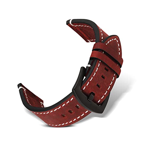 RoYiio Leder Uhrarmband 18 mm Armband mit Quick Release Weich Bequem Uhrenarmband für Damen Herren - Rot Braun von RoYiio