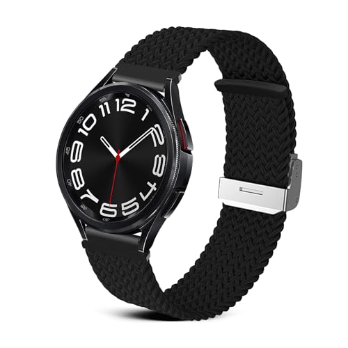 RoYiio Nylon Armband Kompatibel mit Samsung Galaxy Watch 6 Classic/Watch 4 Classic, Bequem und Atmungsaktiv, 20mm Uhrenarmband für Galaxy Watch 4/Watch 5/Watch 5 Pro/Watch 6 - Schwarz von RoYiio