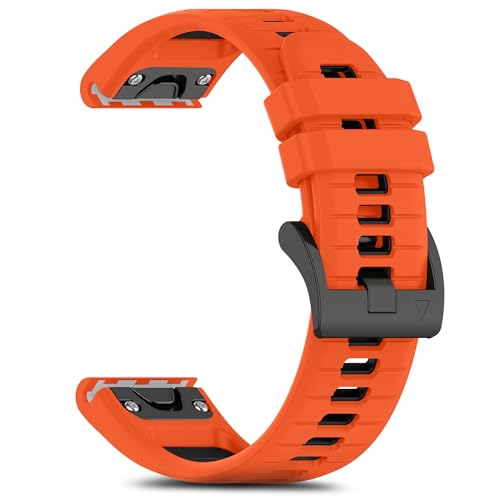 RoYiio Sport Armband für Garmin Fēnix/Garmin Enduro/Garmin Epix/Garmin Quatix/Garmin Marq Armband Silikon Weich Atmungsaktiv Ersatzarmband für Damen und Herren - QuickFit 22mm (Orange Schwarz) von RoYiio