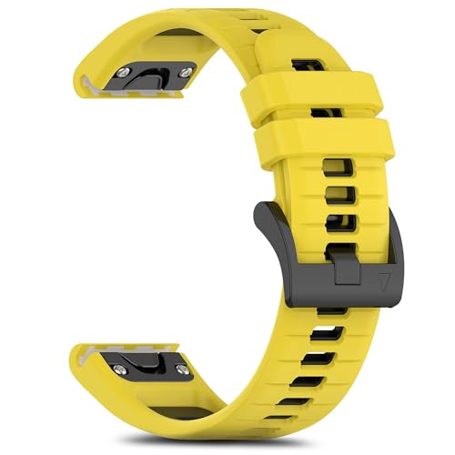 RoYiio Sport Armband für Garmin Fēnix/Garmin Enduro/Garmin Epix/Garmin Quatix/Garmin Marq Armband Silikon Weich Atmungsaktiv Ersatzarmband für Damen und Herren - QuickFit 22mm (Zitronen Schwarz) von RoYiio