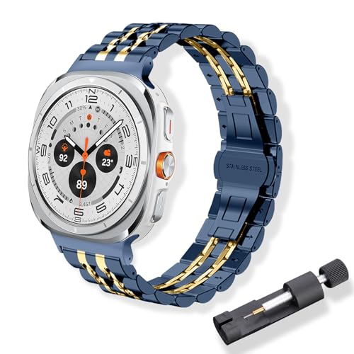 RoYiio Uhrarmband Kompatibel mit Samsung Galaxy Watch Ultra 47mm, Schön Poliert Edelstahl Metall Armband für Samsung Galaxy Watch Ultra - Blau Gold RoYiio Uhrarmband Kompatibel mit Samsung Galaxy Watch Ultra 47mm, Schön Poliert Edelstahl Metall Armband für Samsung Galaxy Watch Ultra - Blau Gold von RoYiio