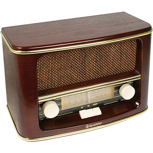 Roadstar HRA-1500N Nostalgie-Radio mit Echtholz-Gehäuse (UKW und MW Tuner, 12 Watt Musikleistung, Batteriebetrieb), braun von Roadstar