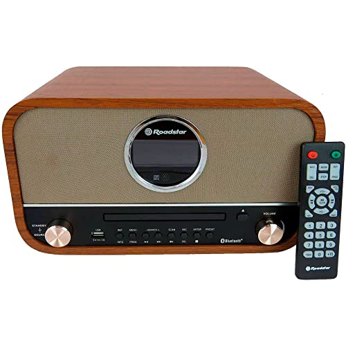 Roadstar HRA-1782NBT Vintage-Musikgerät, FM-Digitalradio, CD-MP3-Player, Bluetooth, USB Aufnahme und Wiedergabe, AUX IN Cinch, Fernbedienung, Kopfhöreranschluss, Retro, Holz von Roadstar