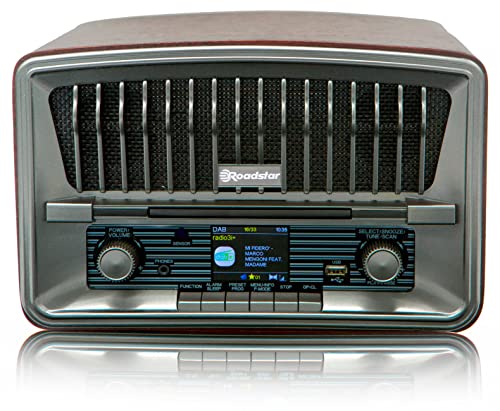 Roadstar HRA-270CD+BT Tragbares CD-Radio Vintage Digital Dab/Dab+/FM, CD-MP3-Player, Bluetooth, USB, Stereo, AUX-IN, LCD-Display, Fernbedienung, Kopfhöreranschluss, Alarm, Holz von Roadstar