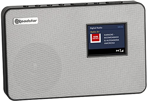 Roadstar HRA-590D+ kompaktes Digitalradio mit LCD-Display und Wecker (DAB, DAB+, UKW, 2 Weckzeiten, Sleep Timer, Kopfhörer-Anschluss, 40 Senderspeicher, AUX-In), schwarz/Silber von Roadstar