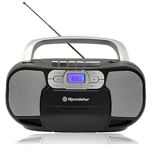 Roadstar RCR-4635UMP/BK Tragbares CD-Radio Kassette, Digitalradio PLL FM-Radio, Boombox CD-MP3-Player, USB, AUX-IN, Kopfhörerausgang, Schwarz von Roadstar