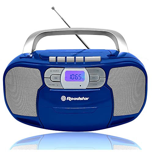 Roadstar RCR-4635UMP/BL Tragbare CD-Radio Kassette, Digitalradio PLL FM, Boombox CD-MP3-Player, USB, AUX-IN, Kopfhörerausgang, Blau von Roadstar