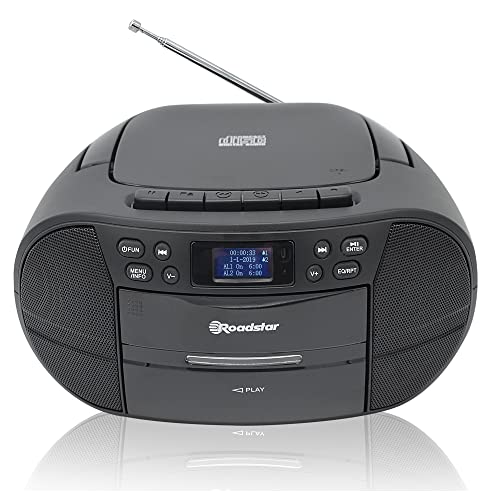 Roadstar RCR-779 D+/BK Tragbares CD-MP3 Player Radio DAB/DAB+ / FM, Kassette, USB, Fernbedienung, AUX-IN, Kopfhörerausgang, Schwarz von Roadstar