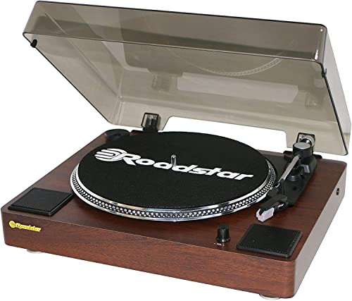 Roadstar TT-260SPK Plattenspieler, 3 Geschwindigkeiten 33/45/78 U/min, Integrierte Lautsprecher, RCA Audio Out, AUX IN, Auto Stop, Vintage, Holz von Roadstar