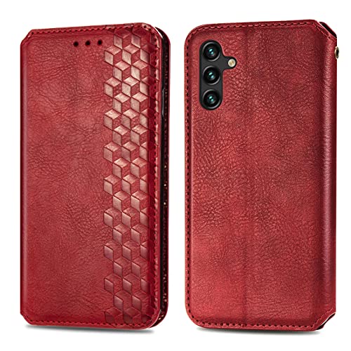 Roar Handy Hülle für Samsung Galaxy A04S / A13 5G, PU Leder Flip Case Tasche mit 3D Motiv, Elegante Unisex Klapphülle mit Kartenfach, Ständer und Magnet-Verschluss | Rot von Roar