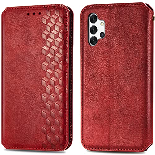 Roar Handy Hülle für Samsung Galaxy A32 5G, PU Leder Flip Case Tasche mit 3D Motiv, Elegante Unisex Klapphülle mit Kartenfach, Ständer und Magnet-Verschluss | Rot von Roar