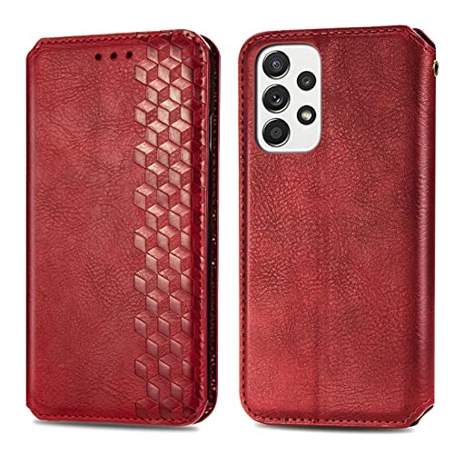 Roar Handy Hülle für Samsung Galaxy A33 5G, PU Leder Flip Case Tasche mit 3D Motiv, Elegante Unisex Klapphülle mit Kartenfach, Ständer und Magnet-Verschluss | Rot von Roar