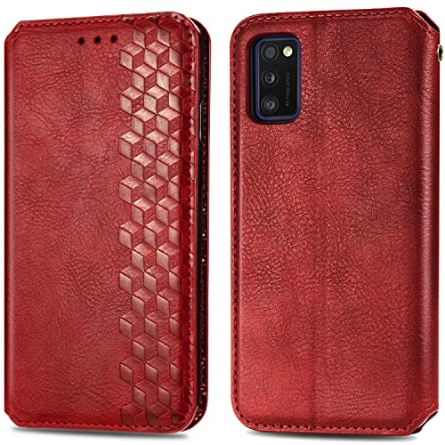 Roar Handy Hülle für Samsung Galaxy A41, PU Leder Flip Case Tasche mit 3D Motiv, Elegante Unisex Klapphülle mit Kartenfach, Ständer und Magnet-Verschluss | Rot von Roar