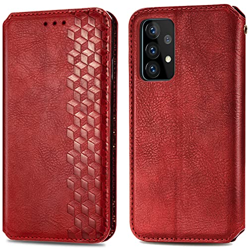 Roar Handy Hülle für Samsung Galaxy A52 / A52 5G / A52s 5G, PU Leder Flip Case Tasche mit 3D Motiv, Elegante Unisex Klapphülle mit Kartenfach, Ständer und Magnet-Verschluss | Rot von Roar