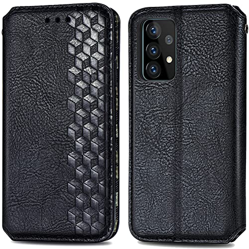 Roar Handy Hülle für Samsung Galaxy A52 / A52 5G / A52s 5G, PU Leder Flip Case Tasche mit 3D Motiv, Elegante Unisex Klapphülle mit Kartenfach, Ständer und Magnet-Verschluss | Schwarz von Roar