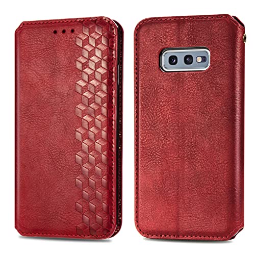 Roar Handy Hülle für Samsung Galaxy S10e, PU Leder Flip Case Tasche mit 3D Motiv, Elegante Unisex Klapphülle mit Kartenfach, Ständer und Magnet-Verschluss | Rot von Roar