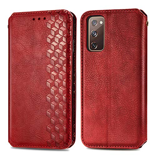 Roar Handy Hülle für Samsung Galaxy S20 FE, PU Leder Flip Case Tasche mit 3D Motiv, Elegante Unisex Klapphülle mit Kartenfach, Ständer und Magnet-Verschluss | Rot von Roar