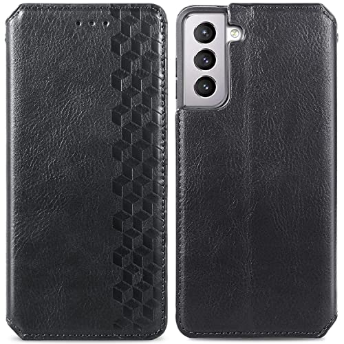 Roar Handy Hülle für Samsung Galaxy S21 5G, PU Leder Flip Case Tasche mit 3D Motiv, Elegante Unisex Klapphülle mit Kartenfach, Ständer und Magnet-Verschluss | Schwarz von Roar