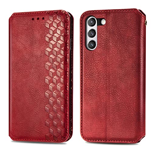 Roar Handy Hülle für Samsung Galaxy S21 FE 5G, PU Leder Flip Case Tasche mit 3D Motiv, Elegante Unisex Klapphülle mit Kartenfach, Ständer und Magnet-Verschluss | Rot von Roar