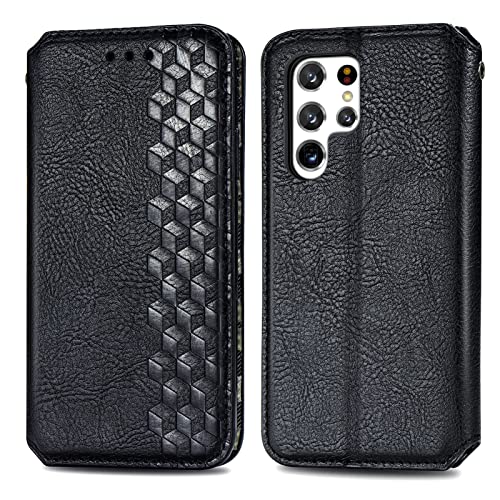 Roar Handy Hülle für Samsung Galaxy S22 Ultra, PU Leder Flip Case Tasche mit 3D Motiv, Elegante Unisex Klapphülle mit Kartenfach, Ständer und Magnet-Verschluss | Schwarz von Roar